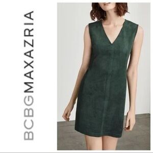BCBGMAXARIA Malina Faux Suede V-neck Dress- Alpine Green - Small
